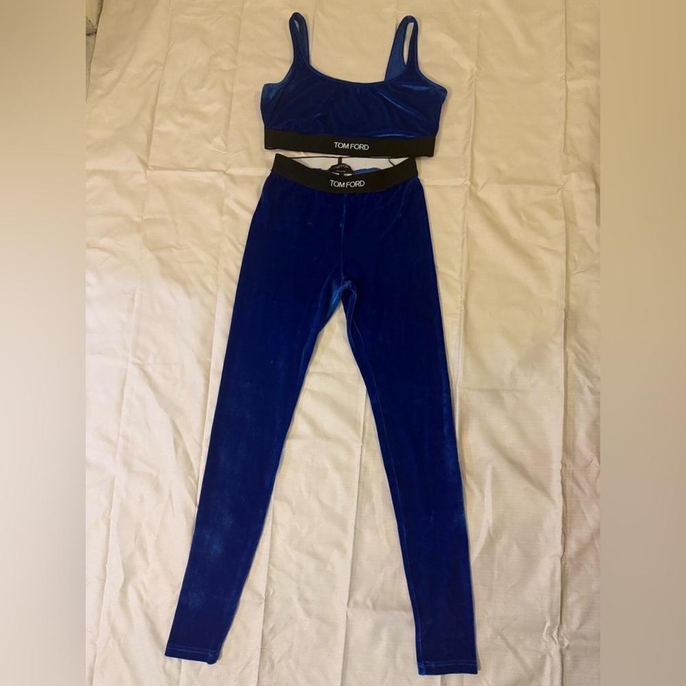 Tom Ford Royal Blue Velvet Leggings Set